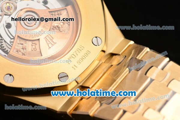 Audemars Piguet Royal Oak Swiss ETA 2824 Automatic Full Yellow Gold with Gold Sitck Markers and Blue Dial - 1:1 Original - Click Image to Close